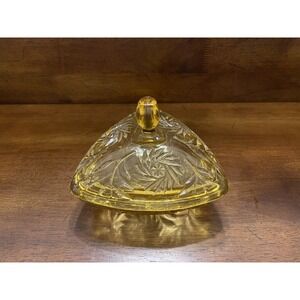 Amber Colored Vintage Glass Triangle Shaped‎ Candy Dish w/Lid - 7.0"